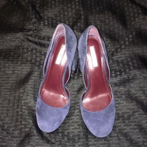Navy blue suede block heels